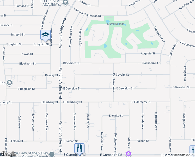 map of restaurants, bars, coffee shops, grocery stores, and more near Cavalry Street in Pahrump