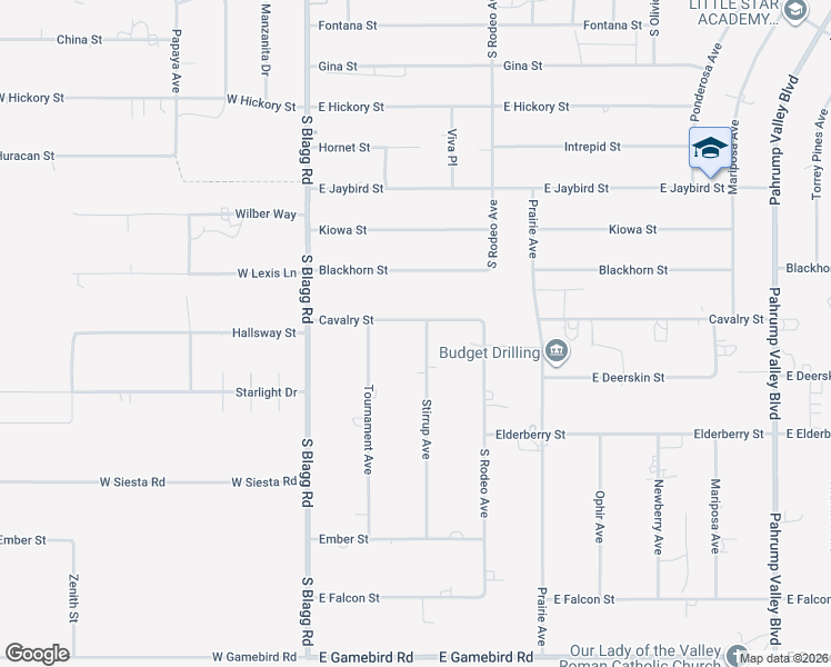 map of restaurants, bars, coffee shops, grocery stores, and more near Cavalry Street in Pahrump