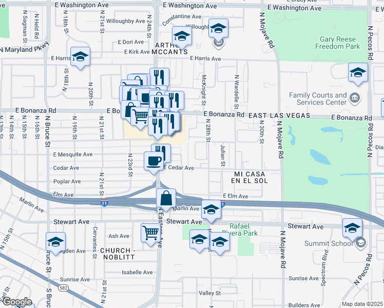 map of restaurants, bars, coffee shops, grocery stores, and more near 380 Maydelle Pl in Las Vegas