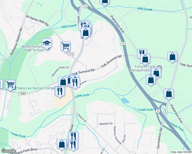 map of restaurants, bars, coffee shops, grocery stores, and more near 155 Laura Avenue in Winston-Salem