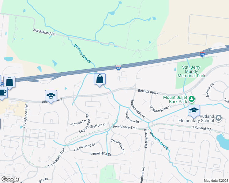 map of restaurants, bars, coffee shops, grocery stores, and more near 127 Belinda Parkway in Mt. Juliet