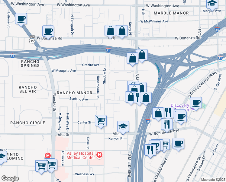 map of restaurants, bars, coffee shops, grocery stores, and more near 1712 Crystal Ann Avenue in Las Vegas