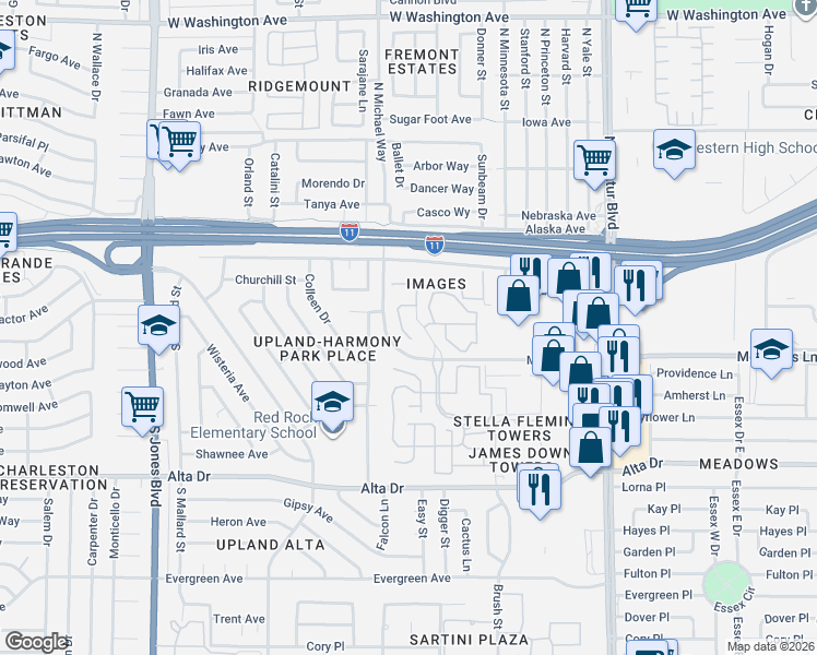 map of restaurants, bars, coffee shops, grocery stores, and more near 5385 Images Court in Las Vegas
