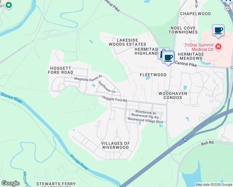 map of restaurants, bars, coffee shops, grocery stores, and more near 5009 Sunflower Lane in Nashville
