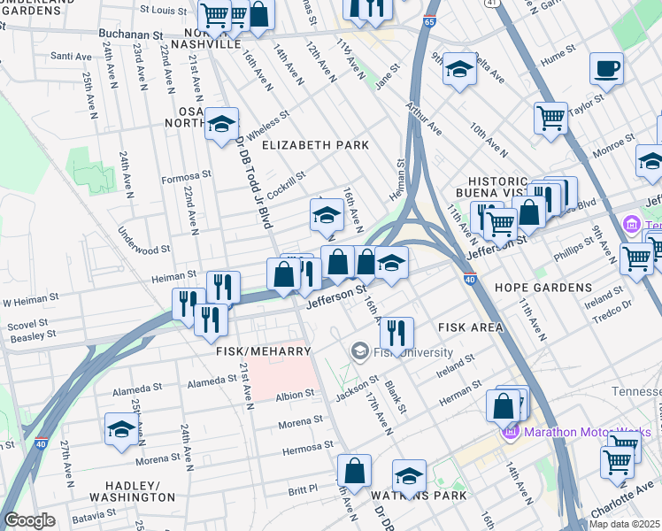 map of restaurants, bars, coffee shops, grocery stores, and more near 1700 Scovel Street in Nashville