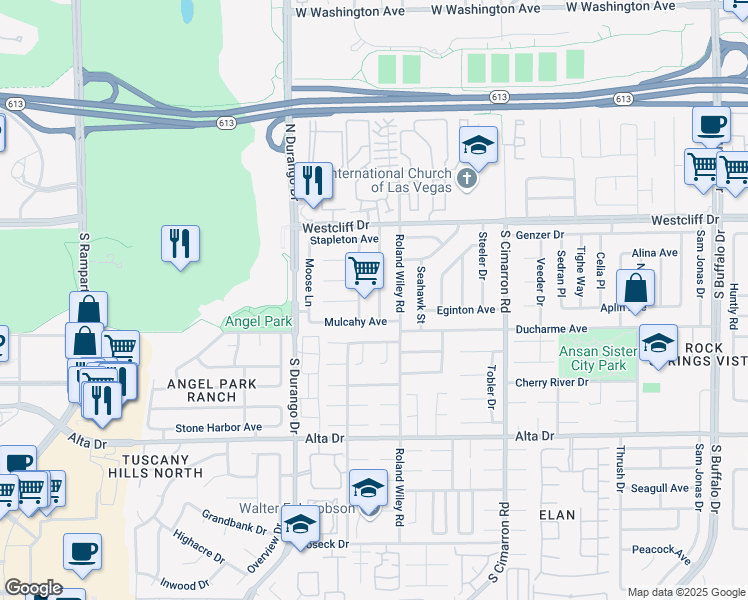 map of restaurants, bars, coffee shops, grocery stores, and more near 237 Logansberry Lane in Las Vegas