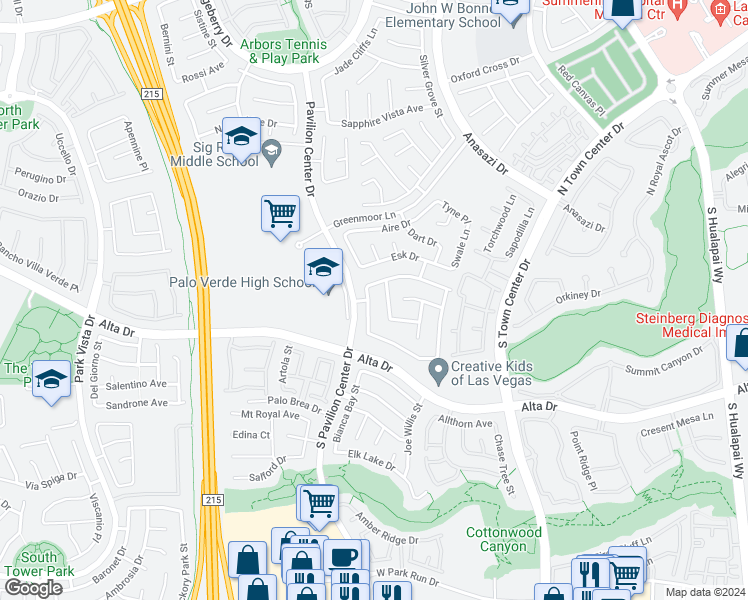 map of restaurants, bars, coffee shops, grocery stores, and more near 320 Jacaranda Arbor Street in Las Vegas