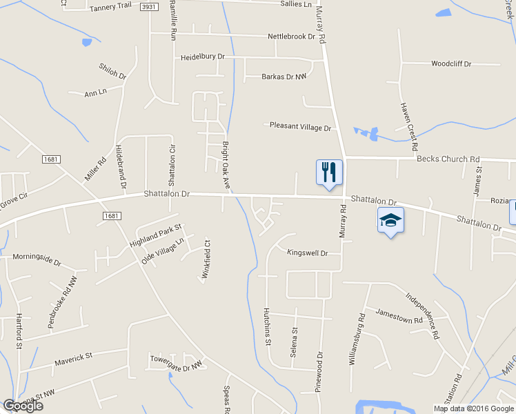 map of restaurants, bars, coffee shops, grocery stores, and more near 410 Vista Circle in Winston-Salem