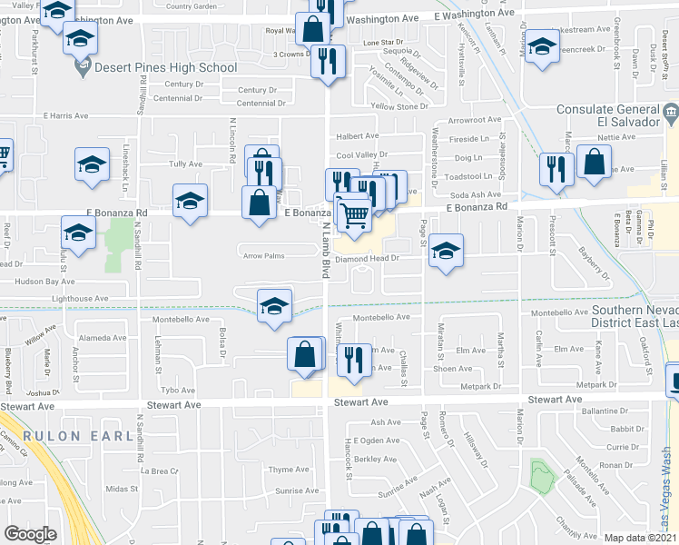 map of restaurants, bars, coffee shops, grocery stores, and more near 522 North Lamb Boulevard in Las Vegas