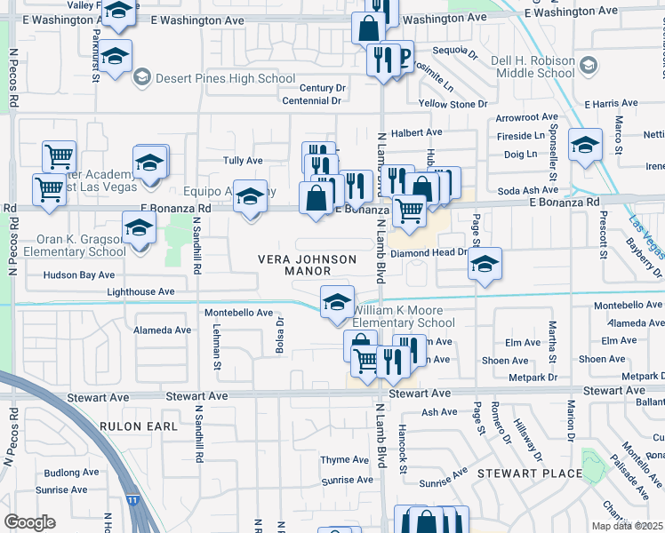 map of restaurants, bars, coffee shops, grocery stores, and more near 503 North Lamb Boulevard in Las Vegas