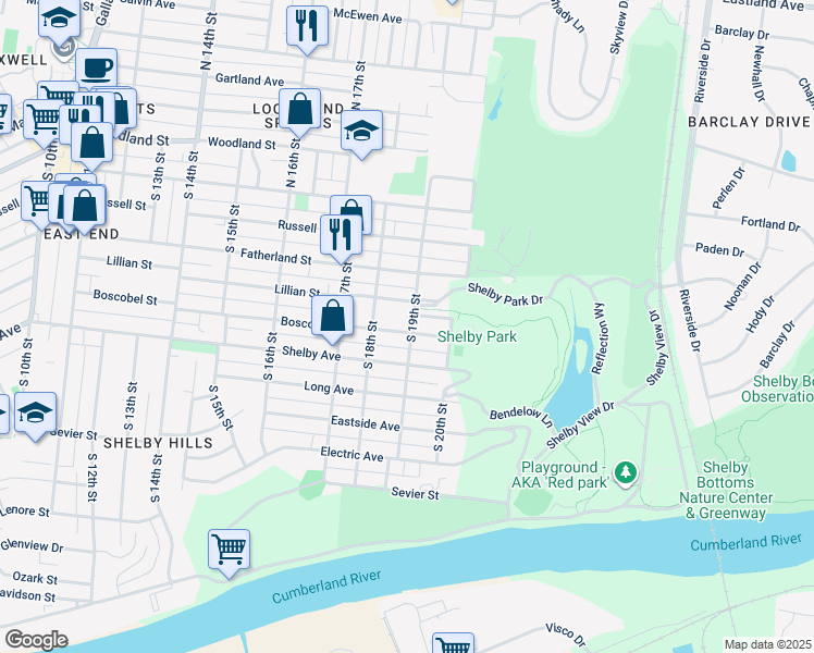 map of restaurants, bars, coffee shops, grocery stores, and more near 320 South 19th Street in Nashville