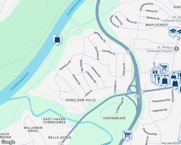 map of restaurants, bars, coffee shops, grocery stores, and more near 209 Theodore Road in Nashville