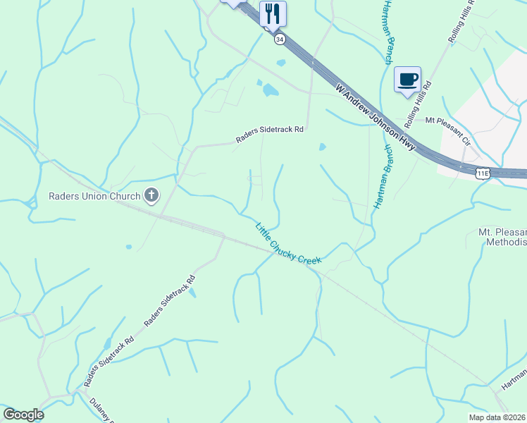 map of restaurants, bars, coffee shops, grocery stores, and more near 255 Bible Acres Lane in Greeneville