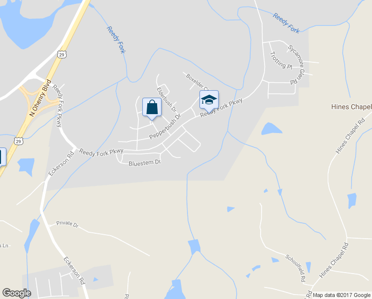 map of restaurants, bars, coffee shops, grocery stores, and more near 5946 Bluestem Circle in Greensboro