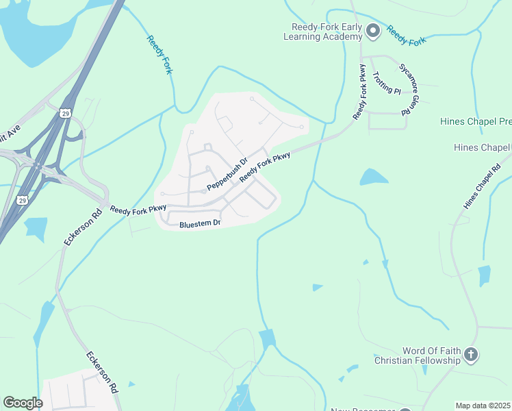 map of restaurants, bars, coffee shops, grocery stores, and more near 5946 Bluestem Circle in Greensboro