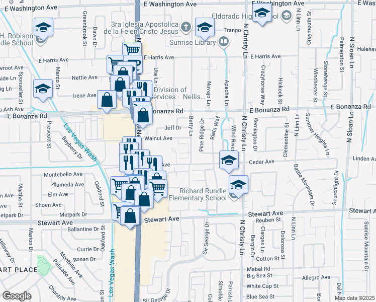 map of restaurants, bars, coffee shops, grocery stores, and more near 642 Betty Lane in Las Vegas