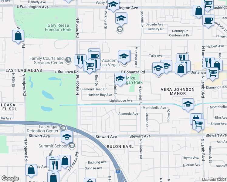map of restaurants, bars, coffee shops, grocery stores, and more near 3812 Hudson Bay Avenue in Las Vegas