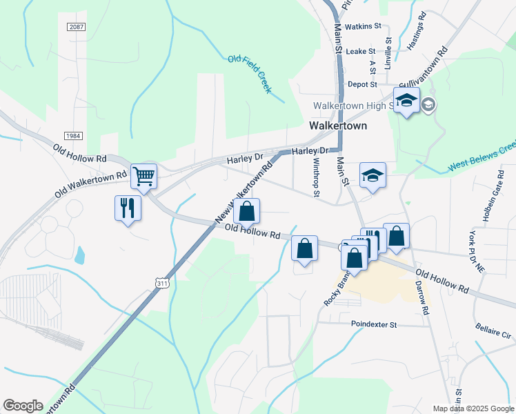 map of restaurants, bars, coffee shops, grocery stores, and more near 3147 Morris Street in Walkertown
