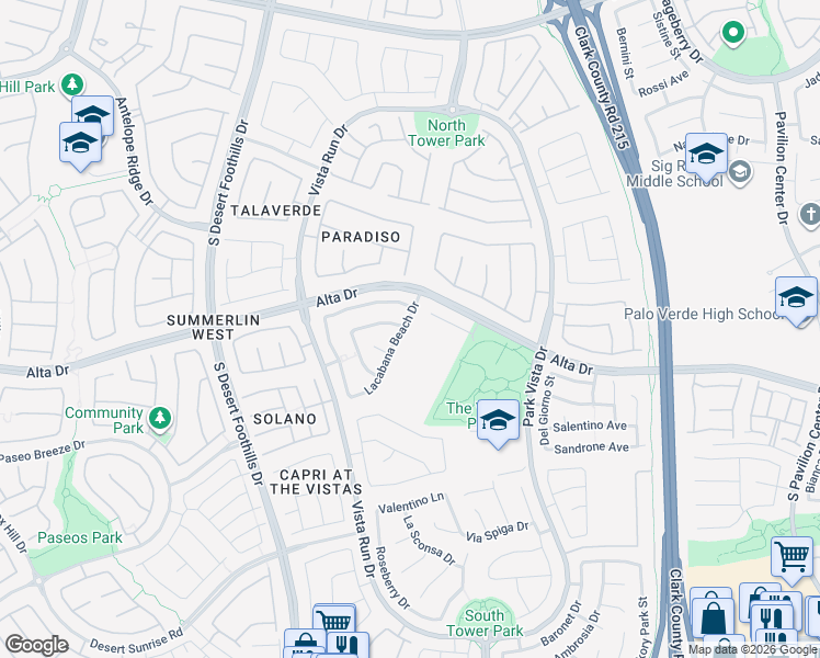 map of restaurants, bars, coffee shops, grocery stores, and more near 496 Lacabana Beach Drive in Las Vegas