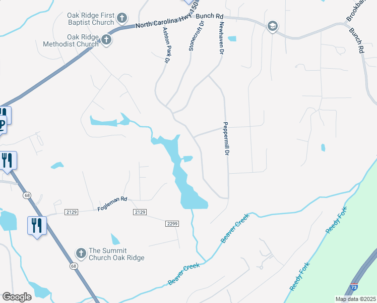 map of restaurants, bars, coffee shops, grocery stores, and more near 6421 Ashton Park Drive in Oak Ridge