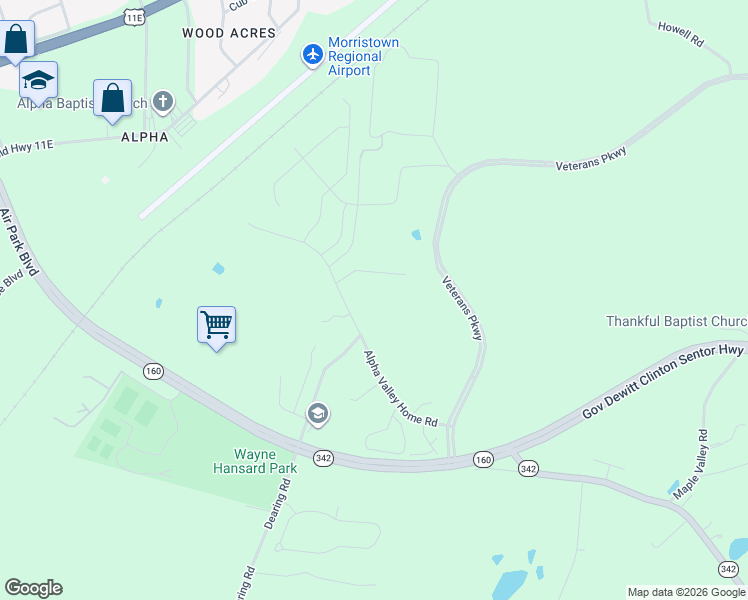 map of restaurants, bars, coffee shops, grocery stores, and more near 88 Alpha Valley Home Road in Morristown