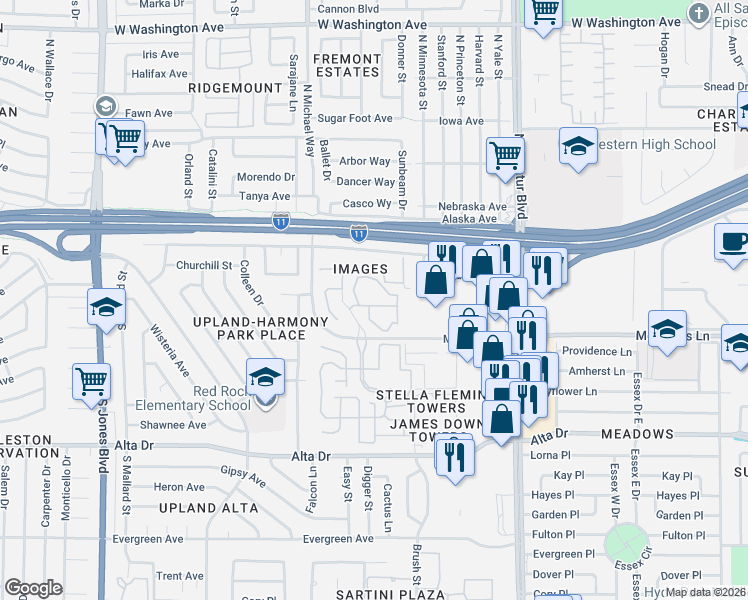 map of restaurants, bars, coffee shops, grocery stores, and more near 220 Mission Newport Lane in Las Vegas