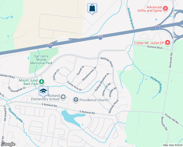 map of restaurants, bars, coffee shops, grocery stores, and more near 624 Meadowview Drive in Mount Juliet