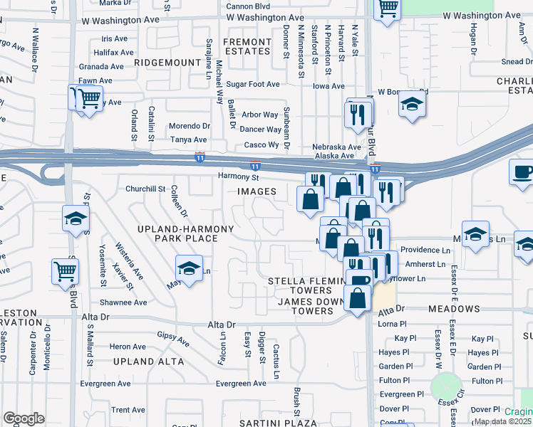 map of restaurants, bars, coffee shops, grocery stores, and more near 5260 Mission Monterey Lane in Las Vegas