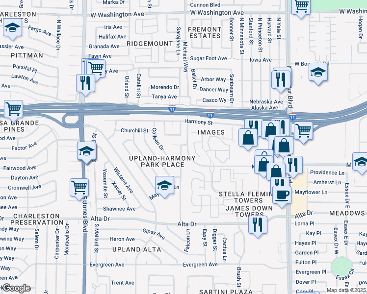 map of restaurants, bars, coffee shops, grocery stores, and more near 213 Falcon Lane in Las Vegas