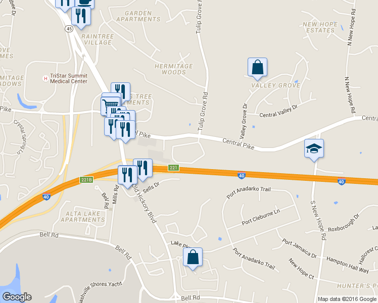 map of restaurants, bars, coffee shops, grocery stores, and more near 4100 Central Pike in Nashville