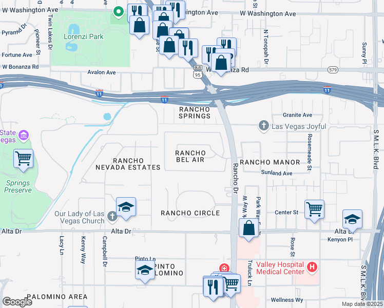 map of restaurants, bars, coffee shops, grocery stores, and more near 2504 Windjammer Way in Las Vegas