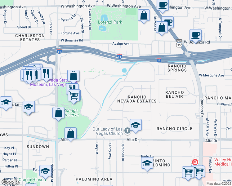 map of restaurants, bars, coffee shops, grocery stores, and more near 212 Canyon Drive in Las Vegas