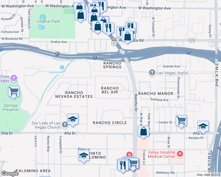map of restaurants, bars, coffee shops, grocery stores, and more near 2504 Windjammer Way in Las Vegas