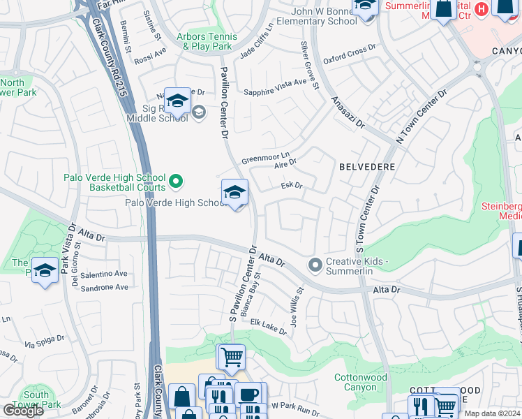 map of restaurants, bars, coffee shops, grocery stores, and more near 309 Jacaranda Arbor Street in Las Vegas