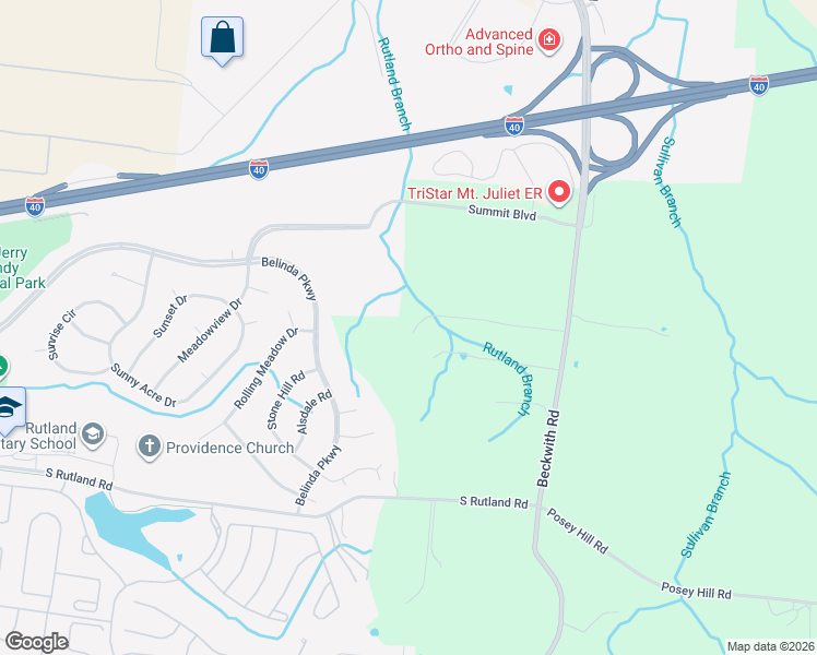 map of restaurants, bars, coffee shops, grocery stores, and more near 2925 S Rutland Rd in Mt Juliet