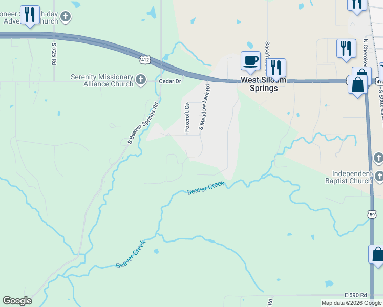 map of restaurants, bars, coffee shops, grocery stores, and more near 591 Meadowlark Drive in Watts