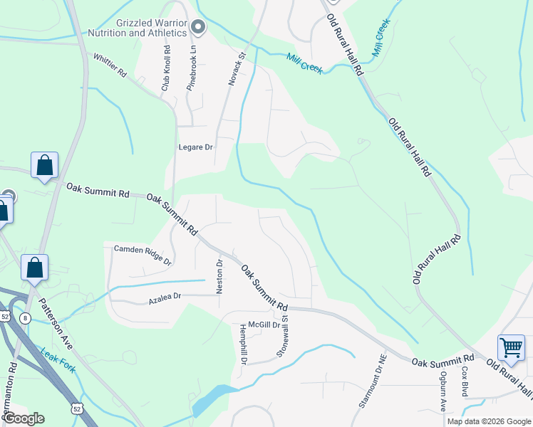 map of restaurants, bars, coffee shops, grocery stores, and more near 4682 Heatherly Road in Winston-Salem