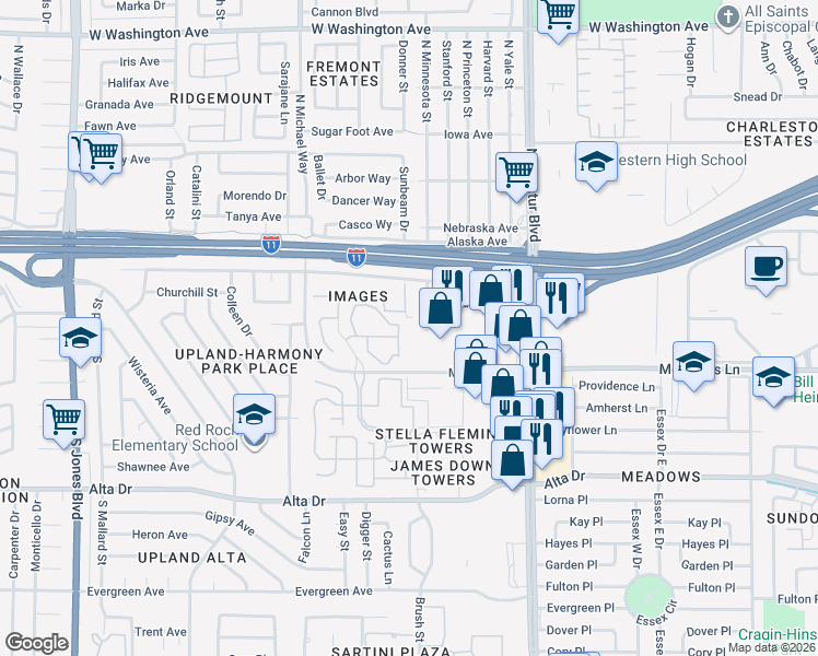 map of restaurants, bars, coffee shops, grocery stores, and more near 220 Mission Catalina Lane in Las Vegas