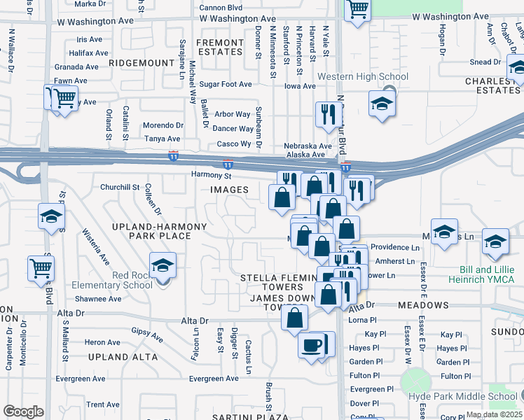 map of restaurants, bars, coffee shops, grocery stores, and more near 220 Mission Catalina Lane in Las Vegas