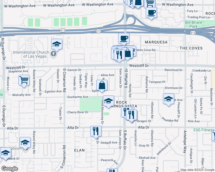 map of restaurants, bars, coffee shops, grocery stores, and more near 213 Null Lane in Las Vegas