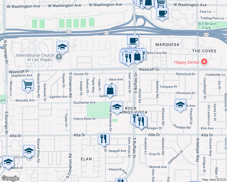 map of restaurants, bars, coffee shops, grocery stores, and more near 213 Null Lane in Las Vegas
