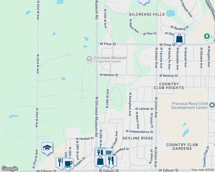 map of restaurants, bars, coffee shops, grocery stores, and more near 1102 North Yukon Circle in Tulsa