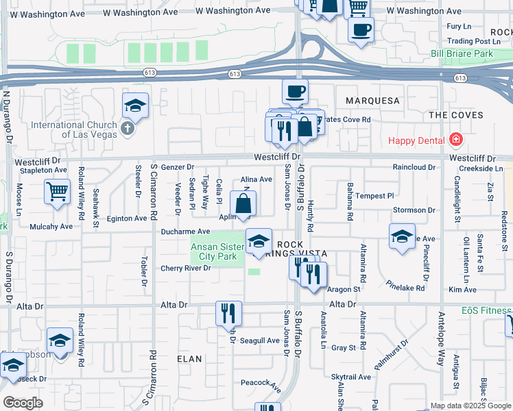 map of restaurants, bars, coffee shops, grocery stores, and more near 204 Bradshaw Way in Las Vegas