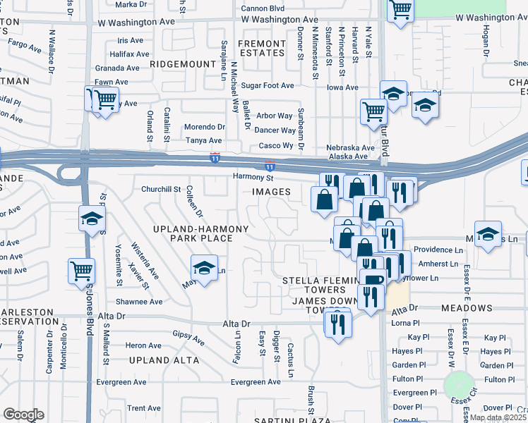 map of restaurants, bars, coffee shops, grocery stores, and more near 211 Mission Laguna Lane in Las Vegas