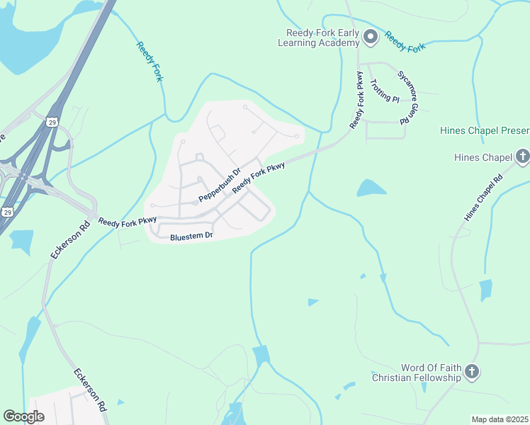 map of restaurants, bars, coffee shops, grocery stores, and more near 5921 Bluestem Circle in Greensboro