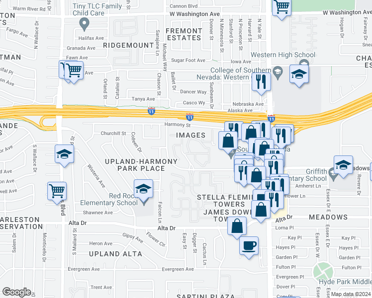 map of restaurants, bars, coffee shops, grocery stores, and more near 211 Mission Laguna Lane in Las Vegas