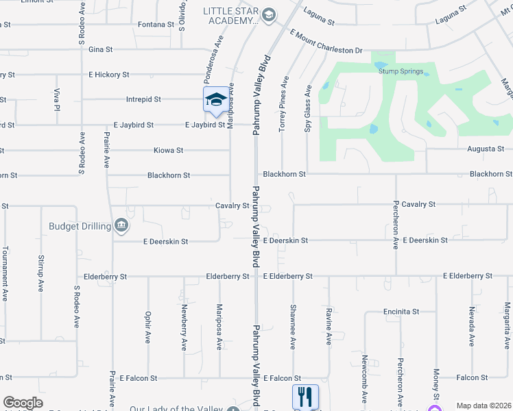 map of restaurants, bars, coffee shops, grocery stores, and more near Cavalry Street in Pahrump