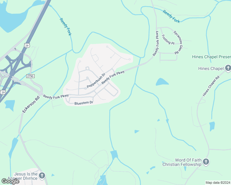 map of restaurants, bars, coffee shops, grocery stores, and more near 5921 Bluestem Circle in Greensboro