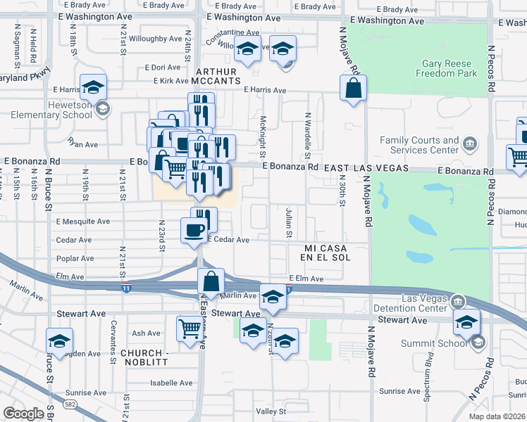 map of restaurants, bars, coffee shops, grocery stores, and more near 517 North 28th Street in Las Vegas
