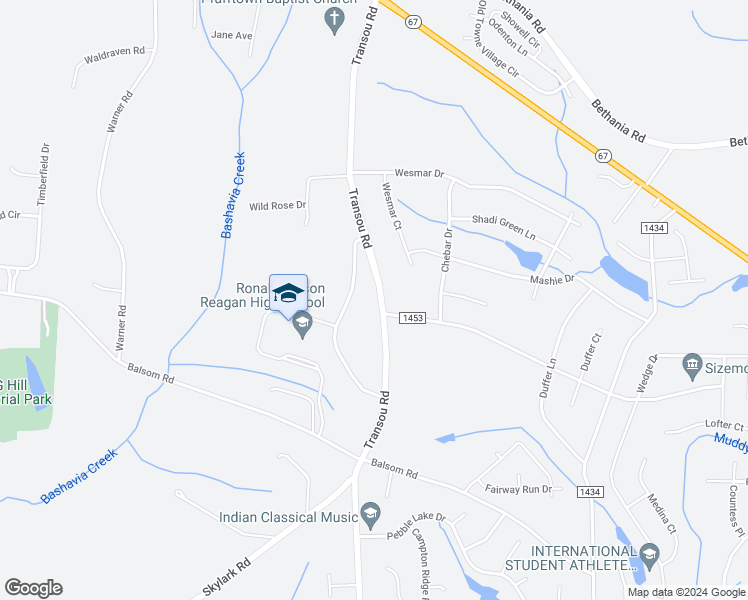 map of restaurants, bars, coffee shops, grocery stores, and more near 3972 Transou Road in Pfafftown